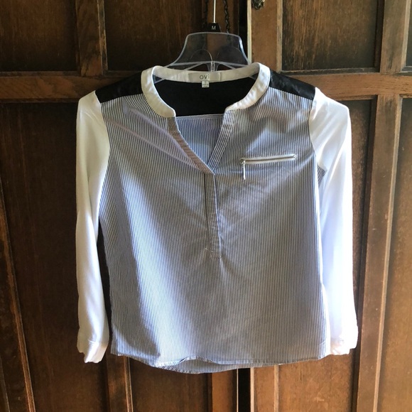 Faux leather striped blouse - Picture 1 of 3
